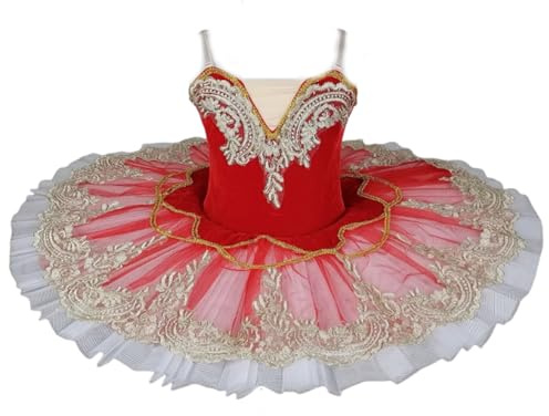 tutù di Danza Classica Professionale per Bambina tutù con Piatto da Pancake Ricamato Paillettes Costume da Ballerina per Feste,Rosso,170