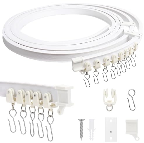 Rail de Rideau Flexible, 3 M, Montage au Plafond, avec Roulettes Silencieuses, Système de Rails de Rideaux pour Fenêtres, Rideaux, Séparateur de Pièce, Système de Rail de Rideau, Blanc