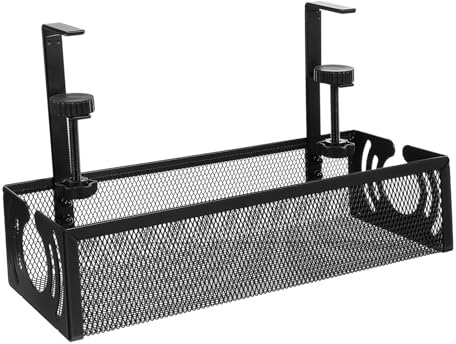 PRETYZOOM under Desk Cable Organizer Tray with Clamp Wire Management Holder for Power Cords and Computer Cables for Home and Office