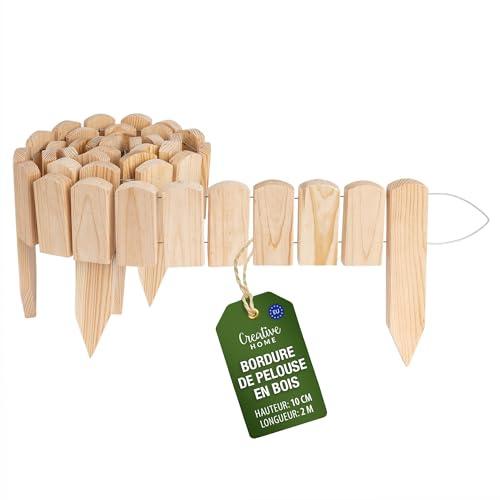 Creative Home Bordure de Pelouse en Bois 200 x 10 cm (L x H) Naturel