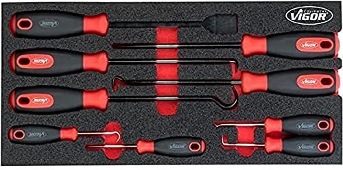 VIGOR Haken- und Schaber-Satz, V5070, 9-teilig, 2K Weichschaumeinlage | Länge 393 mm, Breite 188 mm, Höhe 35 mm, 670 g, 9-teilig, 2K Weichschaumeinlage, VIGOR 2-Komponenten-Weichschaumeinlagen