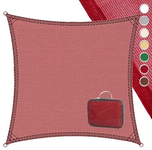 LOLAhome Toldo Vela de Sombra 3x3 m Cuadrado Rojo | Fibras Alta Resistencia 200gr/m² HDPE, Protección UV, Transpirable | para Exteriores: Jardín, Patio, Terraza