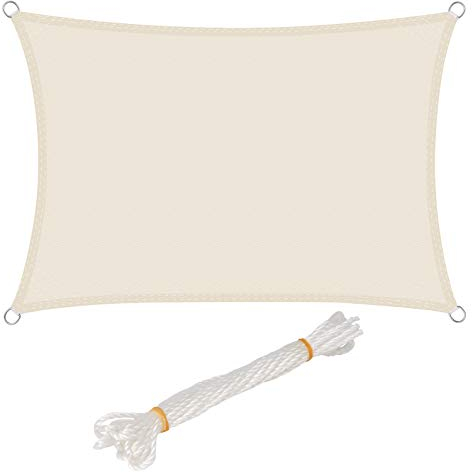 WOLTU Vela ombreggiante 2x4m in PES 160 g/m² Impermeabile Tenda a Vela Parasole Rettangolare Protezione Solare Respirante Anti UV Giardino Esterni Crema