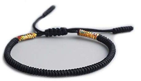 EXINOX Pulsera Tibetana de Nudos | Hombre Mujer | Pulsera Tradicional Budista (Negro)