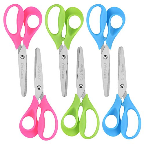 OneName vänsterhänta barnsaxar 6-pack 12 cm vänsterhänt sax för barn skolelever sax, rostfritt stål skarpt blad mjukt komfortgrepp handtag trubbig vänstersäkerhetssax för barn sax