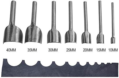 TF Leder-Stanzer, Locher-Set mit 7 halbrunden Schneidern, 10–40 mm, Hartstahl, legierter Stahl, silberfarben