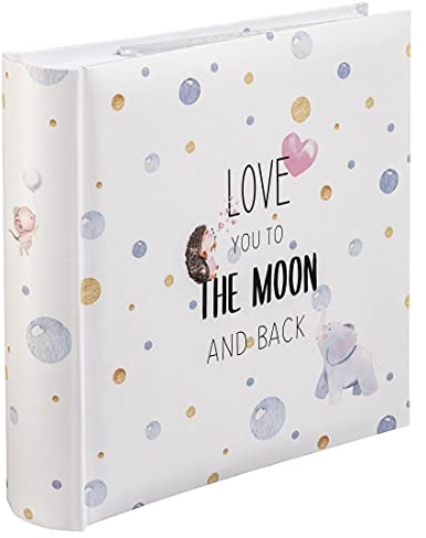Hama Babyalbum To The Moon (Baby-Einsteckalbum für 200 Fotos im Format 10x15cm, Fotoalbum für Mädchen und Jungen, Kinder-Album zum Einstecken, Fotobuch mit Baby-Motiv) weiß/pastell