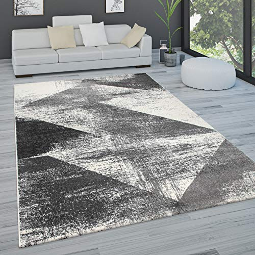 Paco Home Teppich Wohnzimmer Schlafzimmer Kurzflor Vintage Optik Modern Pastell Rautenmuster Abstrakt, Grösse:120x170 cm, Farbe:Anthrazit