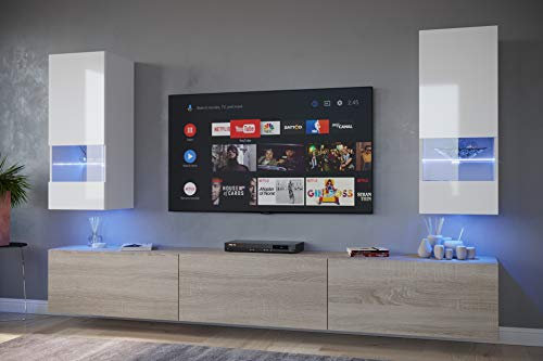 Furnitech Wohnwand Wohnzimmer - Hängend Wohnwand Modern - Wohnzimmer Schrankwand mit Regale und TV Schrank - Wohnzimmer Möbel ohne LED (Sezana AN21-18WS-HGM6 1B)