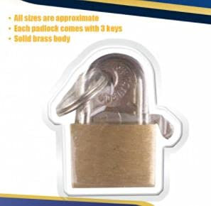 Primes DIY Brass Padlock Heavy Duty Small Large Outdoor Safety Security Shackle Lock Locker,Backpack,Tool Box with 3 Keys (20mm) Gold