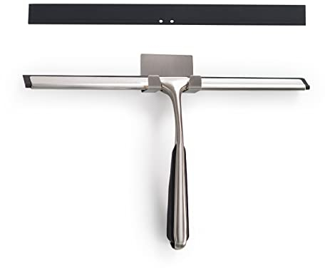 Rasqueta limpiacristales de Ducha de Acero Inoxidable con Hoja de Silicona de 30,5 cm, Gancho Adhesivo de Pared para baño, Cocina, Espejo, Coche, Limpieza de Ventanas y Cristales, níquel Cepillado
