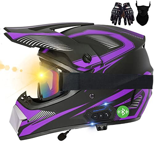 CNNGU Motorrad Bluetooth Crosshelm Set, ECE Genehmigt, Motocross Helm, Sicher, Komfortabel Und Belüftet, Mit Handschuhe Maske Brille, Geeignet Für Motocross, MTB, Crossbike, BMX