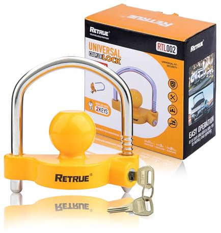 RETRUE Candado universal para remolque, enganche de bola para remolque, bloqueo de enganche de remolque, seguridad ajustable, acero resistente, se adapta a acopladores de 1-7/8 pulgadas, 2 pulgadas,