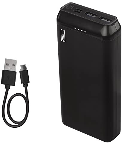 EMOS - ALPHA 10S Powerbank 20 000 mAh - externer Akku mit Passthrough - 2 USB-A-Ausgänge, 1 micro-USB-Eingang - inkl. 2 USB-Datenkabel - auto ON/OFF - für iPhone, iPad, Smartphone, Tablet - schwarz