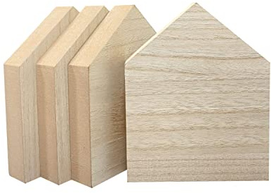 Unlackierte Holzblöcke in Hausform, 15,2 cm, zum Basteln, blanko, freistehend, Muttertag, Gedenkschild, 2,5 cm dick, MDF, 4 Stück