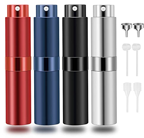 Saiveina 8ml Travel Atomizer Bottles, Refillable Mini Fragrance Bottles, Empty Cologne Sprayer, Pocket Perfume Dispenser (4 Pack)
