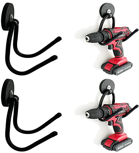 2 Pack Power Drill Organizer and Holder - Magnetic Tool Racks, Garage Tool Storage, Heavy Duty Large Magnet Utility Hooks with Rubber Coating, No Scratches