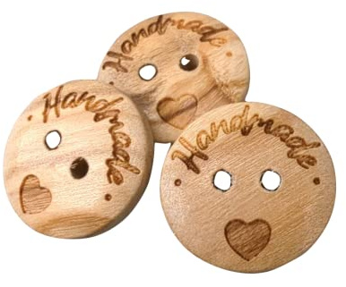 BOTIBOTON - 50 Knöpfe Holzknöpfe mit Gravur HANDMADE“ - annähen knopf für kinder - kinderknöpfe groß und klein holz knopf, Gewachstes Olivenholz - Nähzubehör - Hergestellt aus SPANIEN (15 mm)