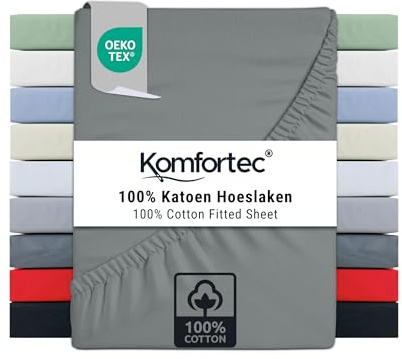 Komfortec Spannbettlaken 180x200 Baumwolle Jersey Bettlaken, Oeko-Tex Zertifiziert für Boxspring, Topper, Rundumgummi für Perfekte Passform, Weich & Atmungsaktiv, Pflegeleicht & Formstabil, Grau