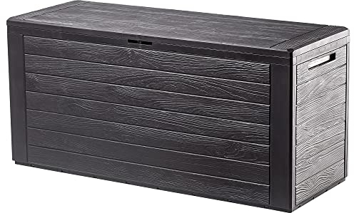 KADAX Coffre de jardin 280 L – Boîte de rangement en plastique pour coussins, jouets et accessoires de siège, pour jardin et terrasse (marron)