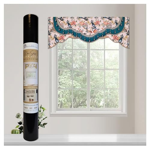 Traceable Designer No-Sew Scalloped Cornice Valance Kit, Patented No-Sew Trace-Cut-Hang Design Form for Precision Shaping Without a Sewing Machine, Creates Elegant Window Toppers, Fits Curtain Rods