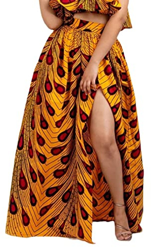 NAKEAH Maxi Gonna da Donna in Stile Etnico con Stampa Africana. Gonna Lunga con Spacco Laterale con Stampa Digitale Colore1 L