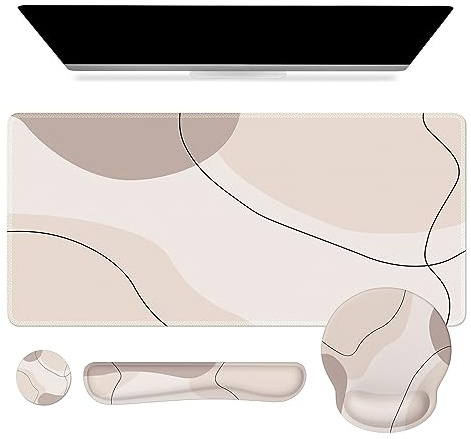 iCasso Großes Gaming-Mauspad, Handgelenkstütze, Schreibtischunterlage, 4-in-1 XXL-Mauspad + Tastatur-Handgelenkauflage+Maus-Handgelenkauflage+Untersetzer-Set mit ergonomischem Design für Zuhause,