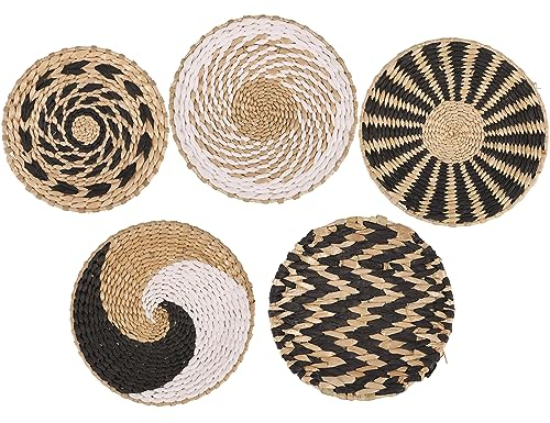 5pcs Boho Woven Wall Baskets - Natural Decorative Bowls for Living/bedroom Farmhouse & Rustic Decor Serving Tray Art