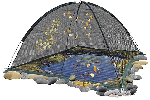 OKAYES Rete per laghetti, copertura per laghetti esterni, rete di copertura per laghetti da giardino, 1,5 x 2,7 m, per laghetti koi, rete per laghetti da giardino con cerniera, rete a cupola per uso