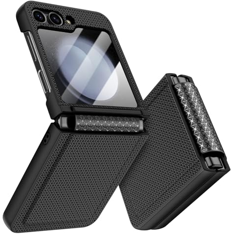 Doeshine for Samsung Galaxy Z Flip 5 Hülle mit Scharnierschutz & Displayschutzfolie, Rutschfester Textur, Hard PC Militär Stoßfest Schutzhülle Kratzfest Rugged Cover für Galaxy Z Flip 5 (Schwarz)