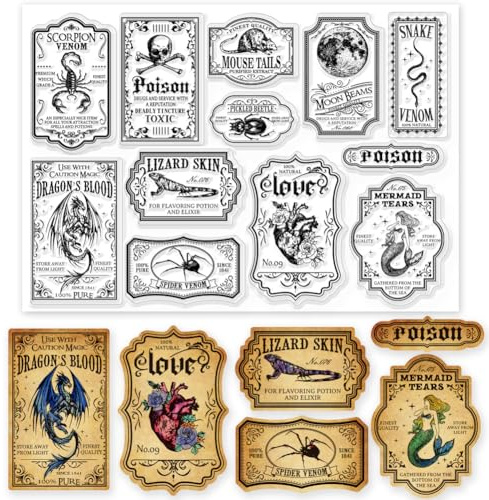 GLOBLELAND Zaubertrank Etikett, Transparente Stempel, Zaubertrank Etikett, Dekorative Transparente Stempel, Silikonstempel Für Kartenherstellung Und Fotoalbum Dekoration Und DIY Scrapbooking