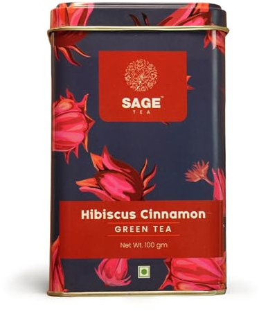SAGE Té de hibisco para té caliente y frío | Té de hibisco sabdariffa, té de flor de rosella | Grado seco y comestible | 100 g (té verde de canela de hibisco)