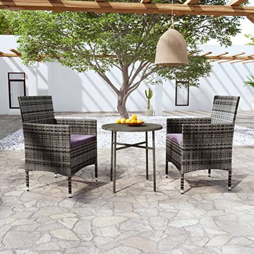 GuyAna 3-TLG. Garten-Essgruppe TerrassenmöBel Set GartenmöBel Essgruppe MöBelsets Garden Furniture Garten MöBel DraußEn Poly Rattan Grau 3098023