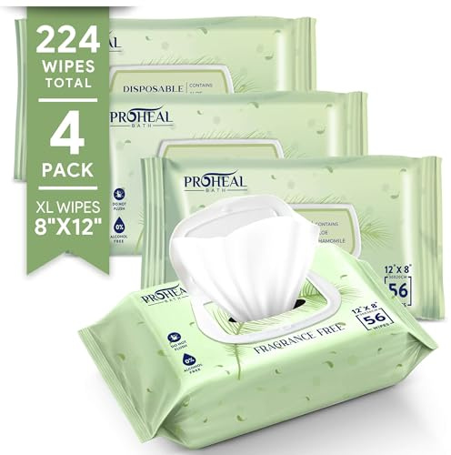 Lot de 4 paquets de 224 lingettes humides pour adultes – Lot de 4 paquets de 224 lingettes jetables pour incontinence, 30,5 x 20,3 cm pour personnes âgées – Lingettes corporelles personnelles pour