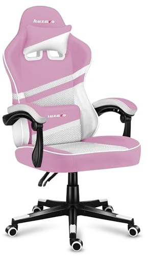 huzaro Force 4.4 Pink Mesh - Gaming Stuhl PC Bürostuhl Schreibtischstuhl Ergonomischer Gamer - Kopfstütze Lendenkissen - bis 130 kg belastbar - Höhenverstellbar Wippfunktion - Stoff - Rosa