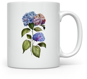 MAXIKIWI - Smooth Durable Ceramic Coffee or Tea Mug for Home or Office - Perfect for Any Occasion - Blooming Hydrangeas - 300ml