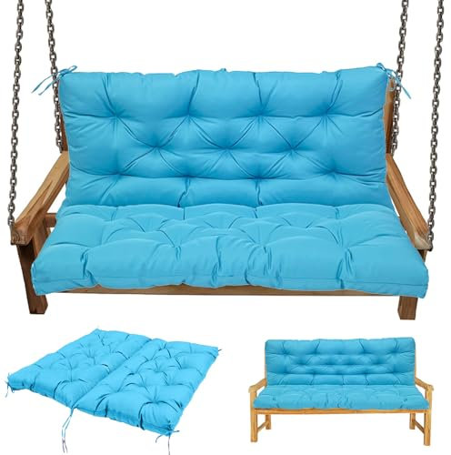 Sitzkissen und Rückenkissen für Hollywoodschaukel, Outdoor Wasserdichte Gesteppte Gartenmöbel Kissen, Palettenkissen Mit Rutschfesten Gurten Lounge Ersatzkissen(Nur Kisse(Size:150 cm,Color:Hellblau)