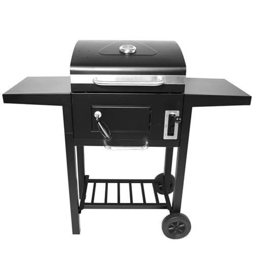 VHVYWY Parrilla de carbón con mesas auxiliares, Asador para Carbón con Llantas Transportadoras, y Termómetro para pícnic, Patio, Cocina, Patio Trasero, Fiesta
