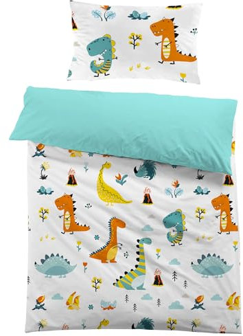 MUSOLEI Bettbezug Dinosaurier, 120 x 150 cm, für Kinder, Jungen, Bettwäsche für Einzelbett, aus Mikrofaser, mit 3D-Reißverschluss, bedruckt, Geschenk, Party, Geburtstag, mit Kissenbezug (40 x 60 cm