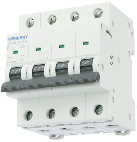 Wengart Disjoncteur miniature triphasé WGM12-63H 25A, AC230V/400V, 4P, 10kA, B-Char, haute résistance aux courts-circuits, matériaux ignifuges pour protéger les systèmes électriques domestiques