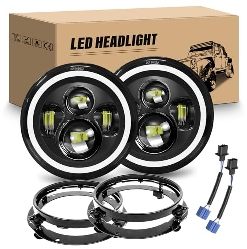 RIGIDON 2Pcs 7 Zoll Led Scheinwerfer mit Rundring Halterung, 50W 5000LM Wrangler Blinker Scheinwerfer, 3000K+6000K 4 Modi DRL Hi/Lo Beam Offroad Beleuchtung für Auto Wrangler JK TJ LJ CJ Humm-er JP