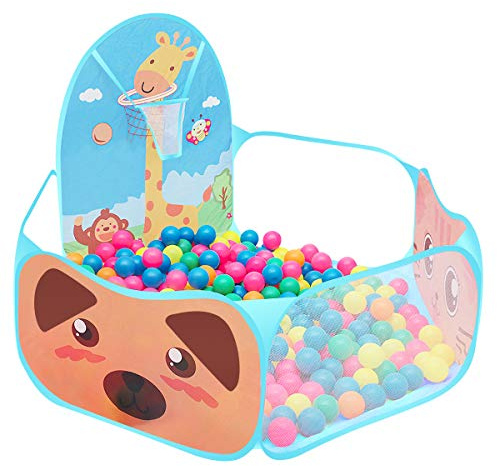 Petyoung Kids Ball Pit, Folding Pop Up Childrens Ball Pits Tent for Toddlers with Basketball Hoop, Playhouse Baby Crawl Playpen, Balls Not Included (Blue)