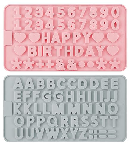 Siliget 2Pcs Silicone Molds - Letters and Numbers Mould, Reusable Non-Stick DIY Baking Tool for Chocolate, Cake, Jelly, Candy, Soap