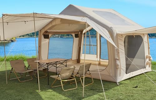 DanCoom 6/8 Personen aufblasbares Zelt mit Veranda, Familie Hütte Zelte für Camping, Big Air Haus Zelt enthält Rainfly, einfache Einrichtung große aufblasen Zelte, Glamping Zelte große Apsis