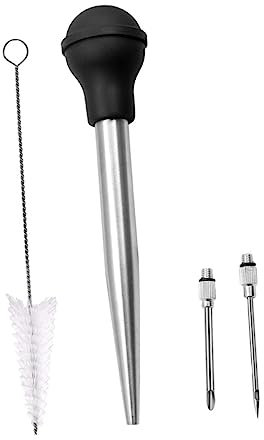 DECHOUS Gewürzinjektor Aus Edelstahl Und Silikon Für Grill Und Barbecue Mit Saucenspritze Für Truthahn Rinderbrust Und Andere Fleischsorten Abnehmbar Und Spülmaschinenfest