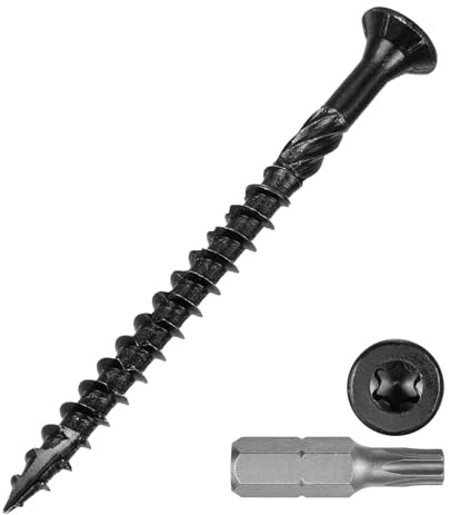 METALLIXITY Deck Screws (#9x2-1/2) 65Pcs, Carbon Steel Wood Screw Decking Screws Epoxy Coated with T25 Torx Drive Head - for Wood Fence, Table, Chairs, Black