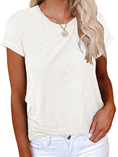Haslike Sommartröja för kvinnor, rund hals, lös passform, kortärmad, Vit, XL