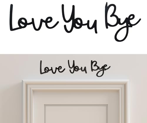 SSKHE 1 PCS Love You Bye Door Sign Elegant Wall Decor Sticker Modern Black Letter Sign Wall Art Love Letters Handcrafted Plywood Script Sign for Home Wall Decoration