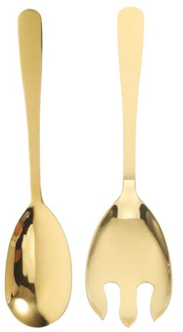 DINHEAROM 2piezas Utensilios De Ensalada De Acero Inoxidable Cucharas y Tenedores para Servir Ensaladas Postres y Frutas para Camping y Cocina Resistente y Duradero