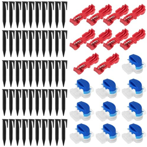 Yuragim Kabelverbinder für Mähroboter, Rasenroboter Zubehör Set mit 10 Kabelverbinder Wasserdicht + 10 Abzweigverbinder + 50 Erdnägel, Wasserdicht Kabelklemmen Anschlussklemmen für Mähroboter